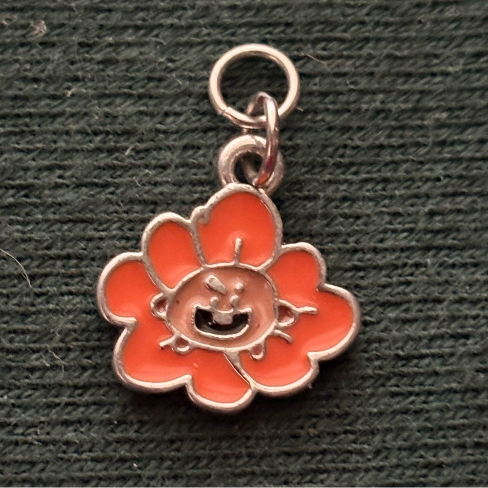 Vintage BT21 signed silver tone orange floral pendant